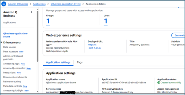 Amazon Q Business Application Console