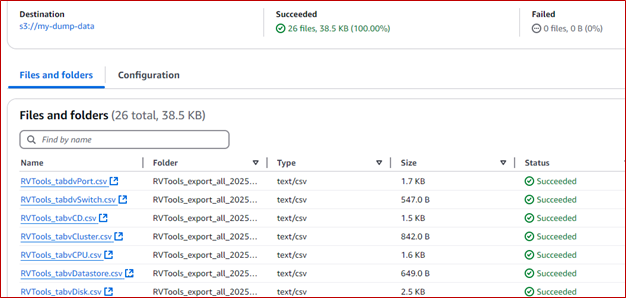 RVTools Export Files Uploaded to Amazon S3