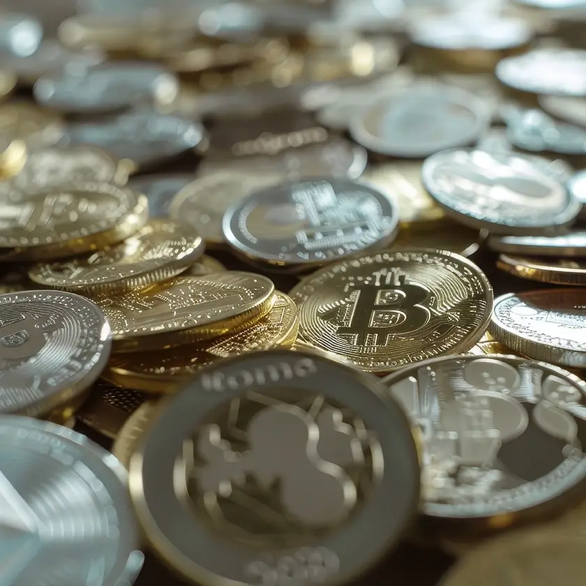Pile of cryptocurrency coins